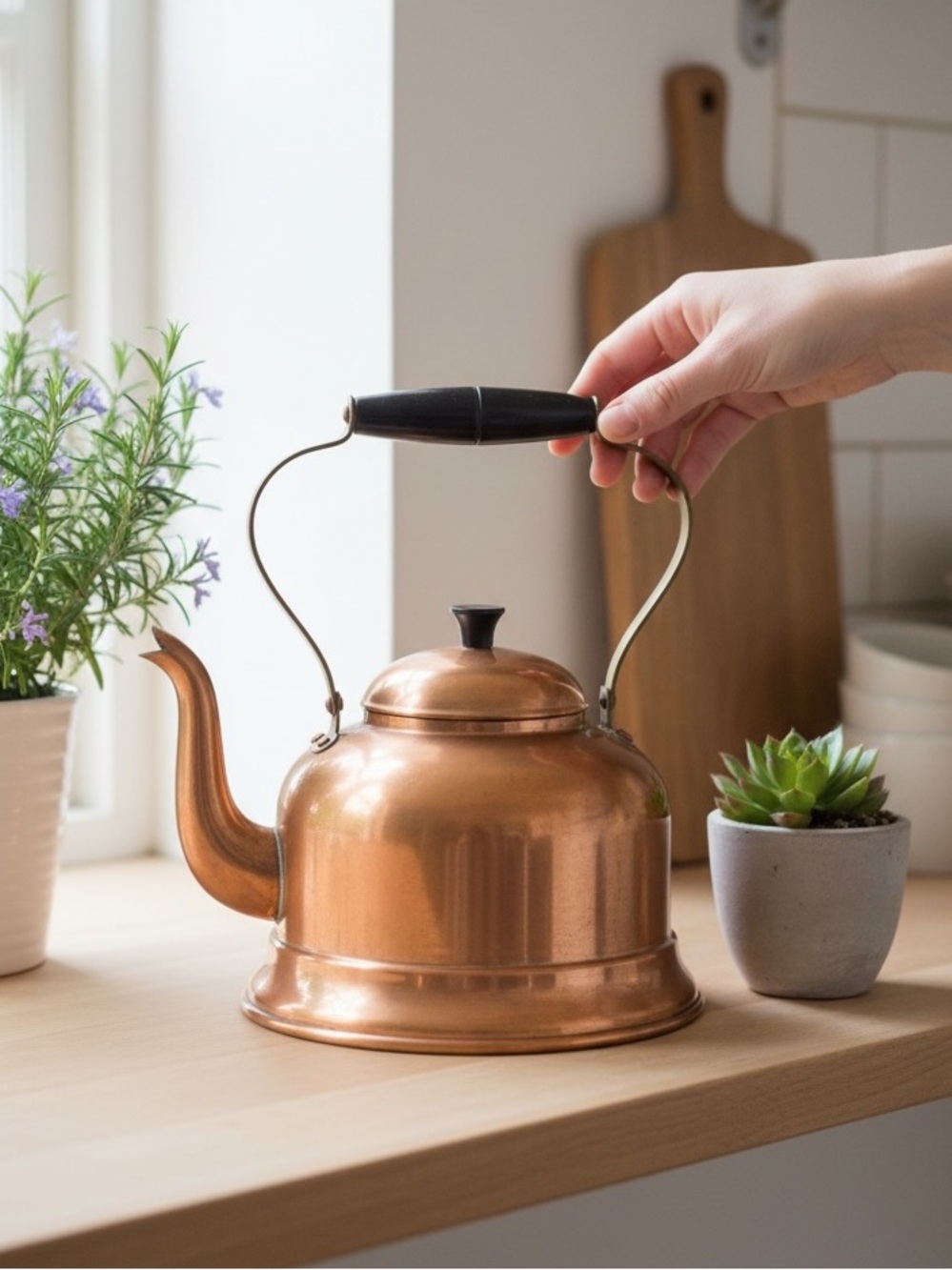 Vintage Copper Tea Kettle Portugal Bakelite Handle Farmhouse Rustic Kitchen